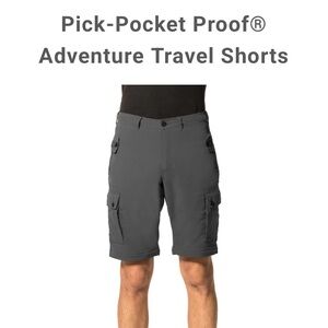 NWT Pick-Pocket Proof Adventure Travel Shorts - Gray